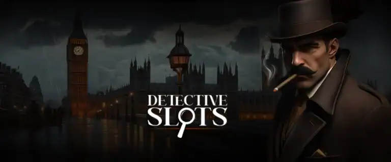 Detective Slots Casino logo with London background.  Detective Slots Casino Online